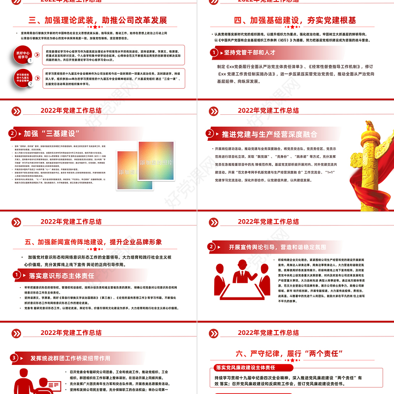 2022年党建工作总结及2023年工作计划PPT红色党政风国有企业党支部开展工作制定计划专题党建党课课件模板