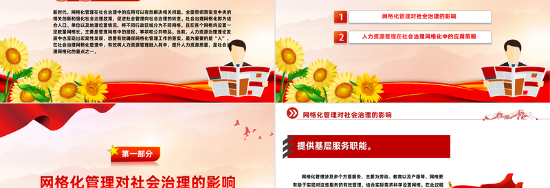 红色精美人力资源管理在社会治理网格化中的应用PPT学习教育专题党课课件模板