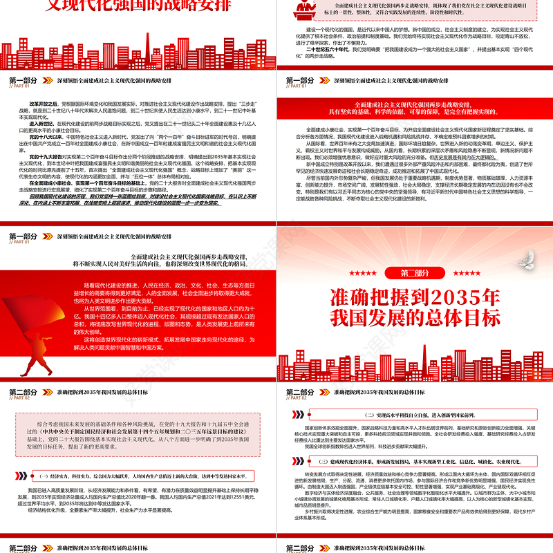 2022全面建成社会主义现代化强国的战略安排和目标任务PPT红色精美风党员干部学习教育专题党课党建课件