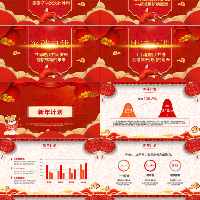 2022福虎生威年会PPT中国风虎年喜庆灯笼企业迎新晚会员工颁奖典礼模板
