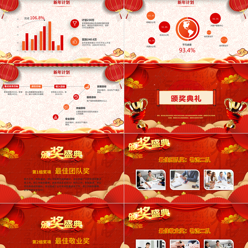 2022福虎生威年会PPT中国风虎年喜庆灯笼企业迎新晚会员工颁奖典礼模板