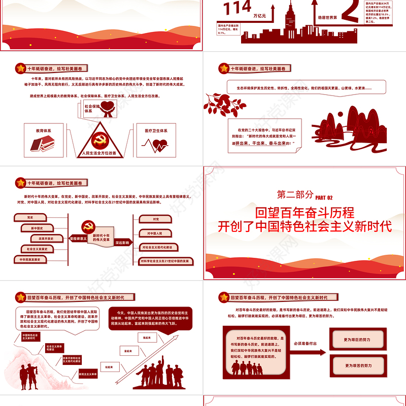 2022用新的伟大奋斗创造新的伟业论PPT红色精美风学习宣传贯彻党的二十大精神专题党建党政课件模板