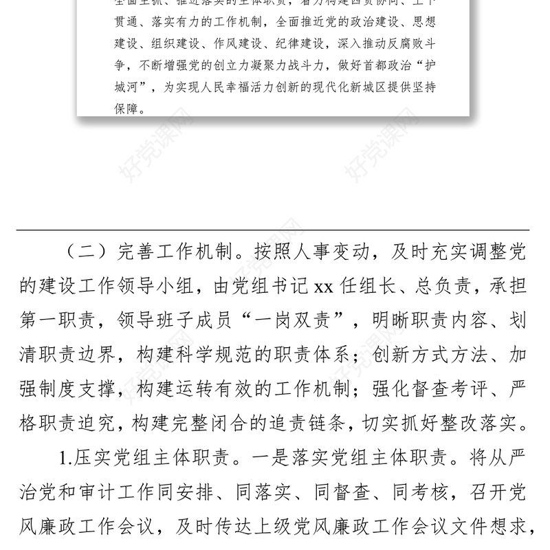 审计局党组全面从严治党主体职责落实不到位专项整理情况汇报