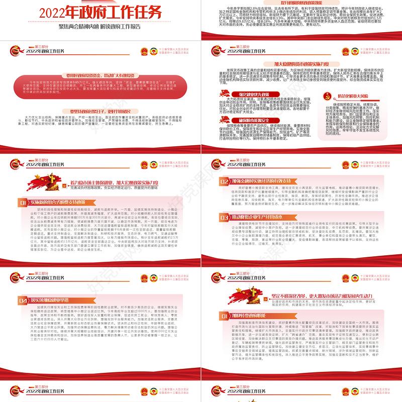 2022全国两会政府工作报告PPT红色党政风学习解读两会精神内涵专题课件模板