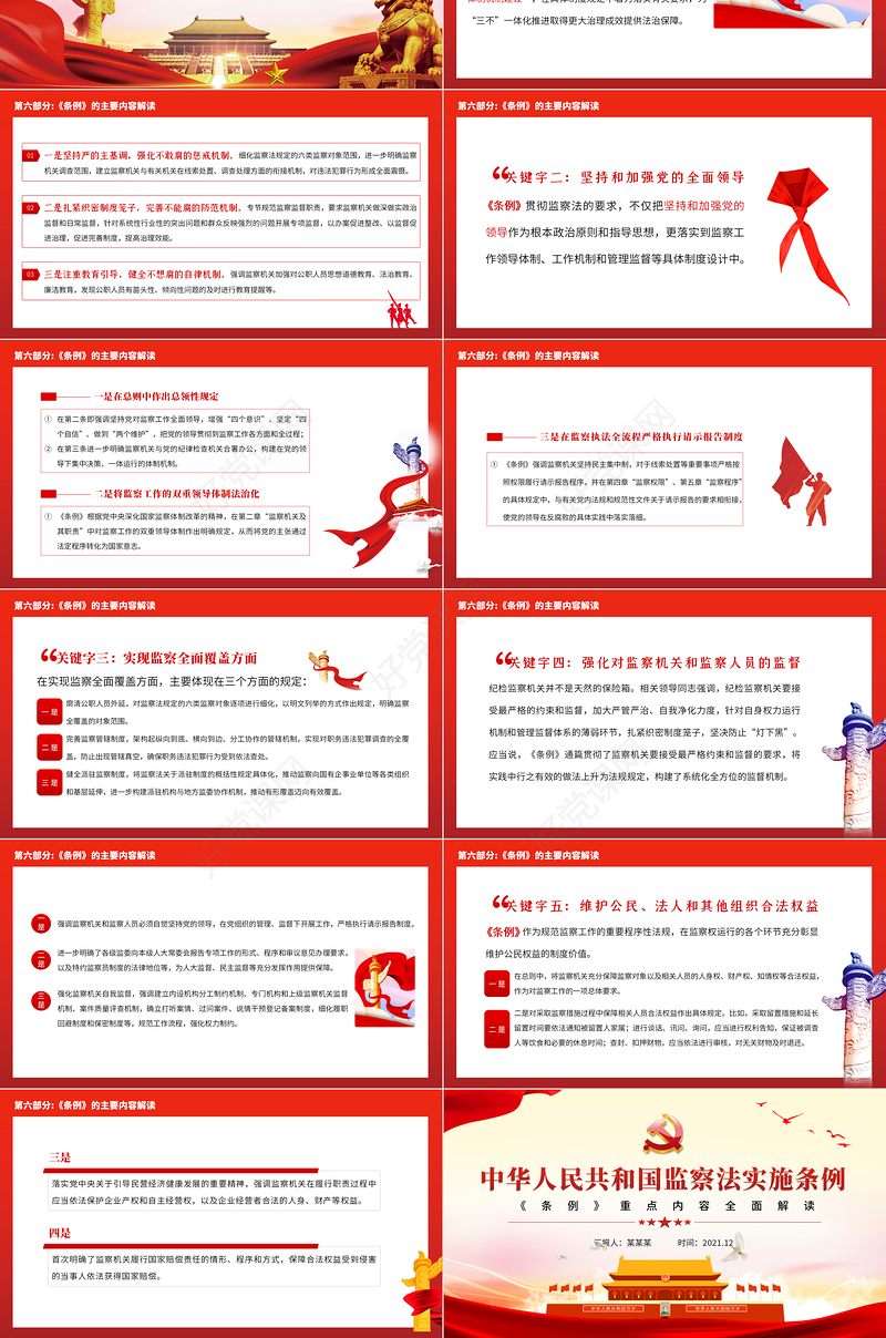 《中华人民共和国监察法实施条例》重点内容解读PPT红色大气党政风学习监察法专题微党课课件