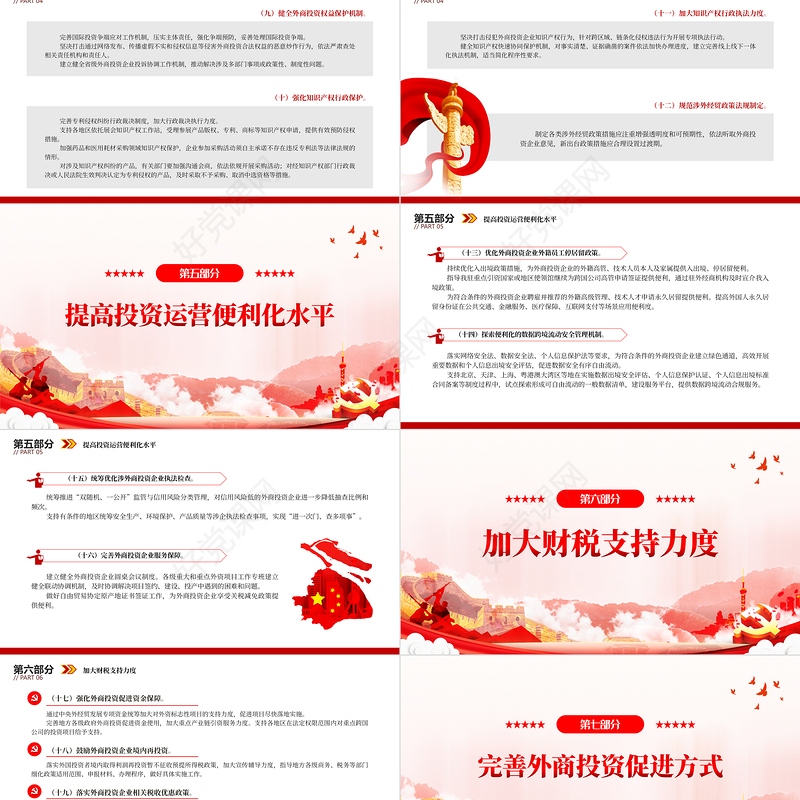 2023关于进一步优化外商投资环境加大吸引外商投资力度的意见PPT红色党政风六方面举措加大吸引外商投资力度专题党课课件