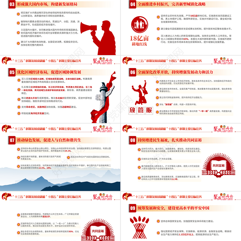 红色聚焦全国两会2021政府工作报告学习解读ppt