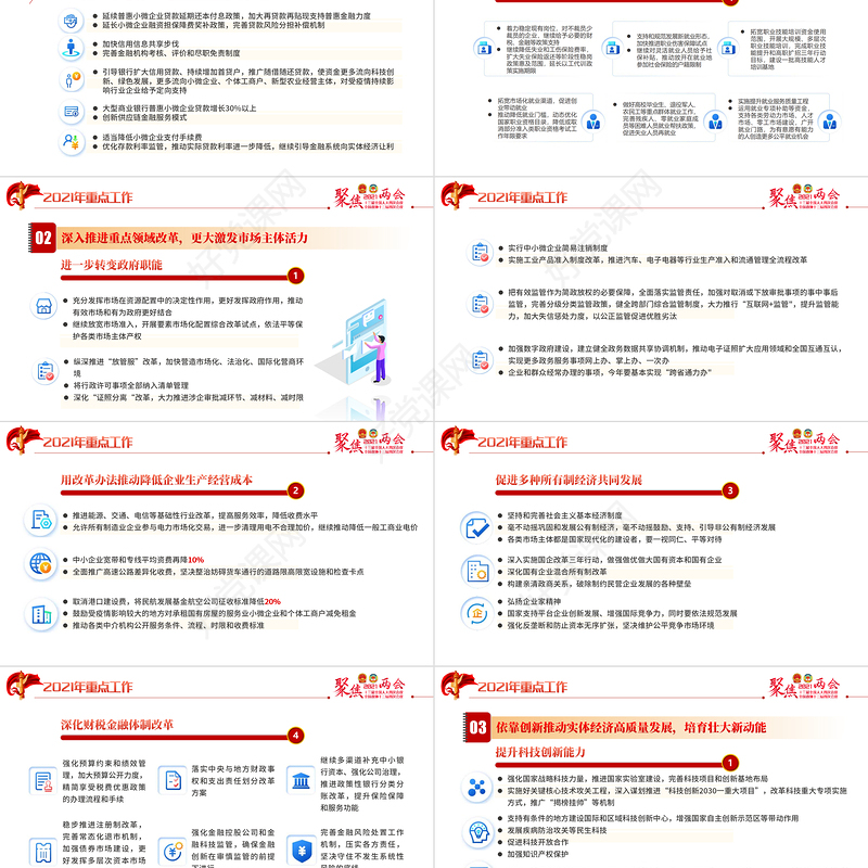 红色聚焦全国两会2021政府工作报告学习解读ppt