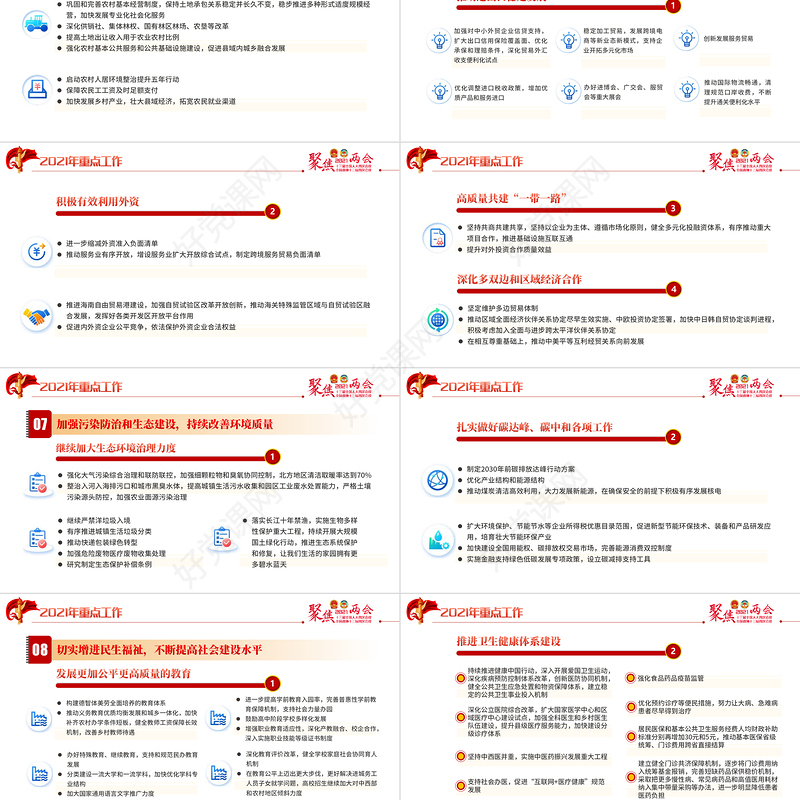 红色聚焦全国两会2021政府工作报告学习解读ppt