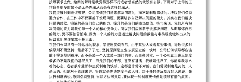 打造高效执行力心得体会