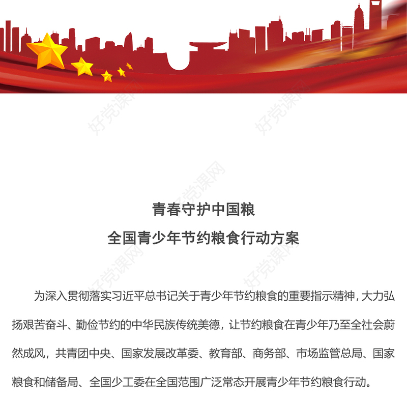 2024青春守护中国粮PPT全国青少年节约粮食行动方案模板(讲稿)