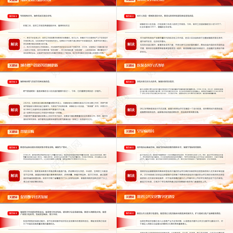 聚焦2022全国两会PPT红色精品政府工作报告中43个关键词解读专题党课课件模板