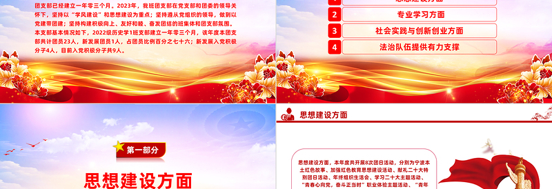 团支部述职报告PPT红色精团支部年终工作总结模板下载