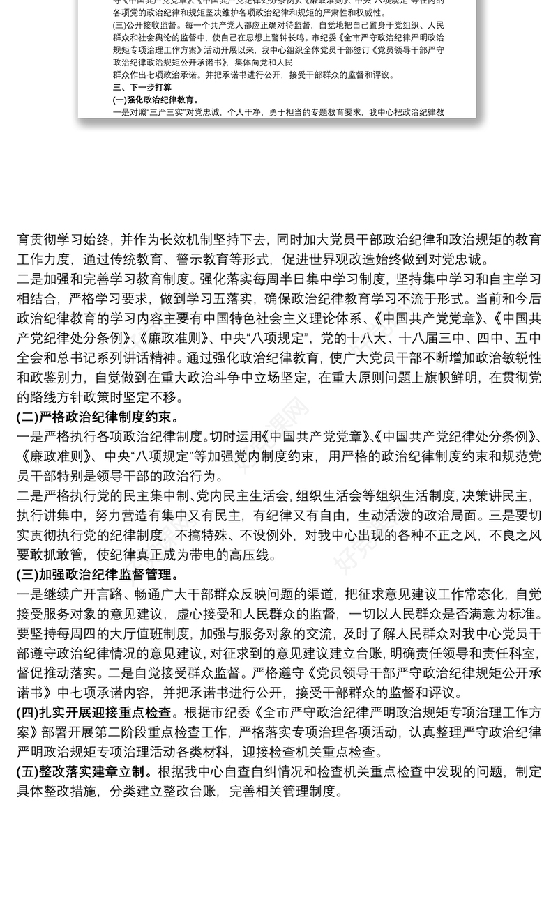 2021党员干部政治纪律和政治规矩执行情况自查报告