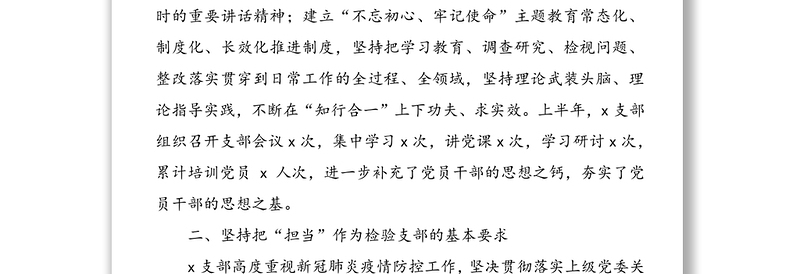 2020年上半年党支部党建工作总结汇报报告