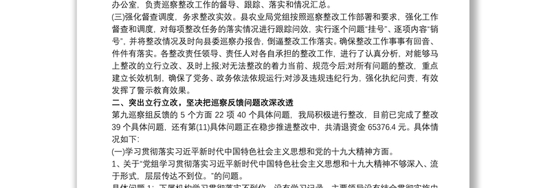 xx农业局党组主要负责人组织落实巡察整改情况报告