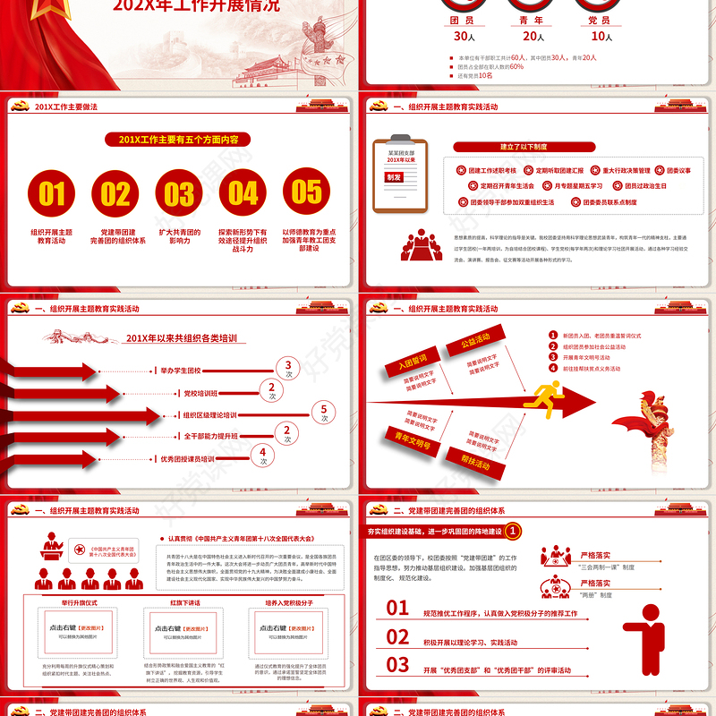 共青团工作总结PPT红色简洁团委团支部年终总结工作报告新年工作计划模板下载