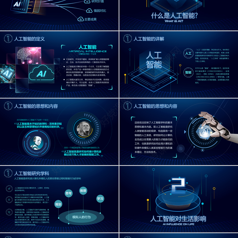 原创AI人工智能云计算大数据简介ppt模板-版权可商用