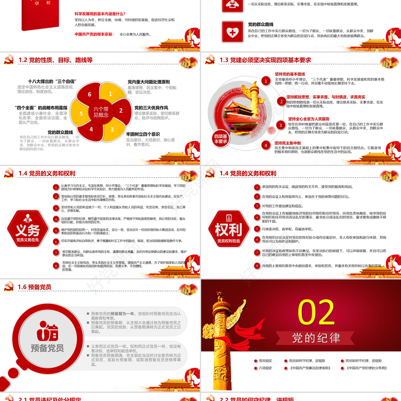 红色简约政府党委党支部党员党务基本知识学习课程党课培训ppt