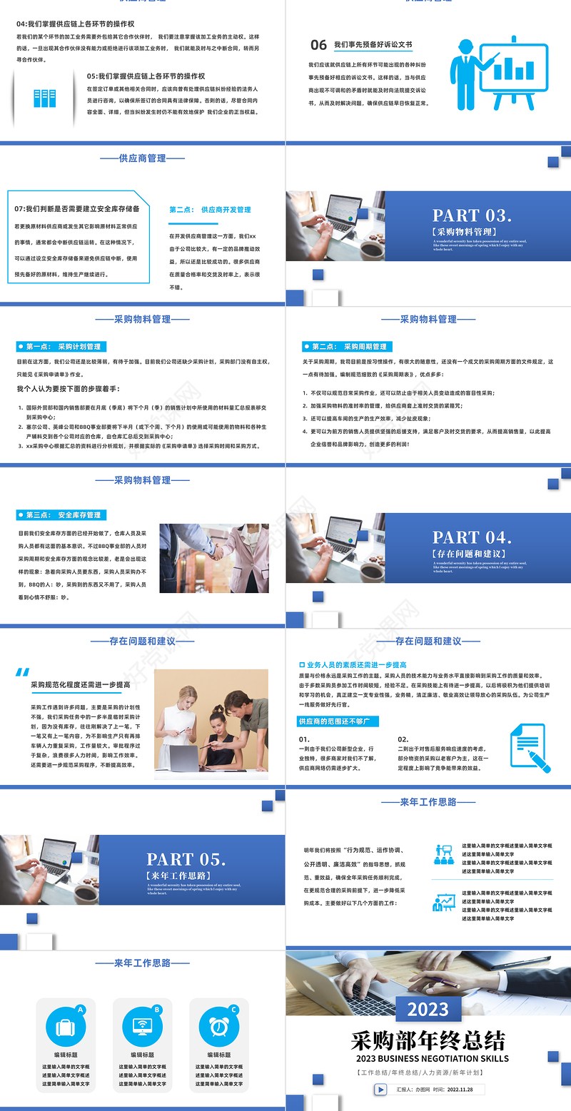 2022采购部年终总结PPT商务风采购部年终总结年终工作总结汇报课件模板