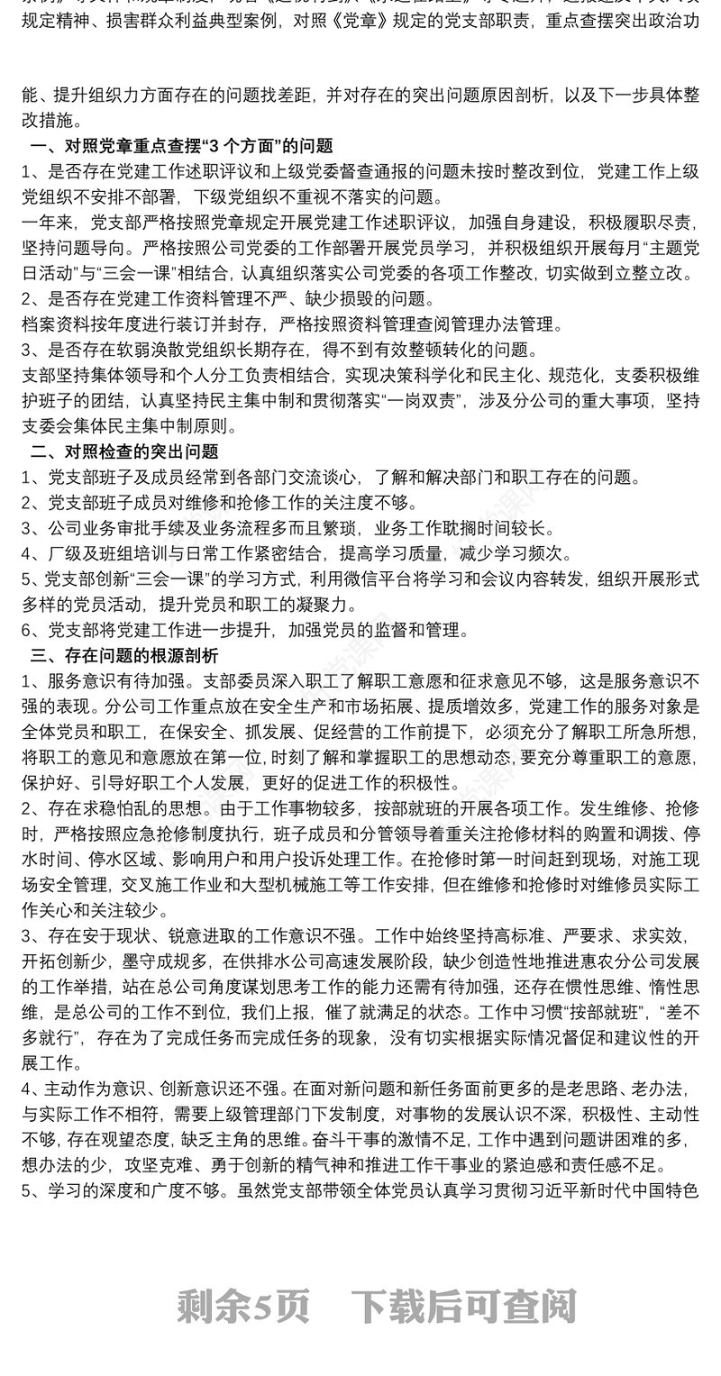 2021党支部对照检查材料及整改措施,班子整改措施材料