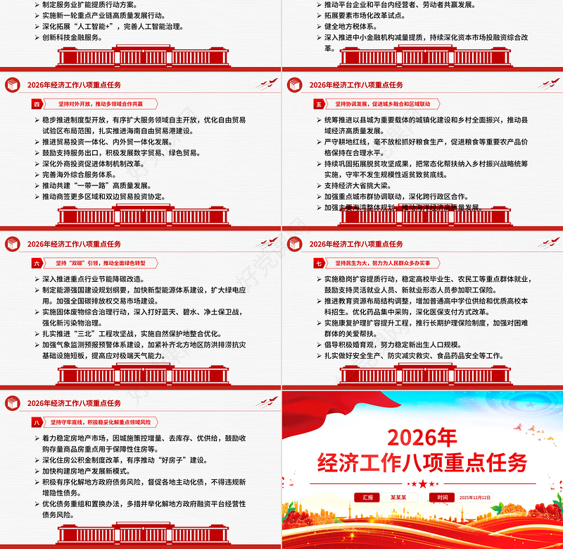华美大气2026年经济工作八项重点任务PPT党课课件下载