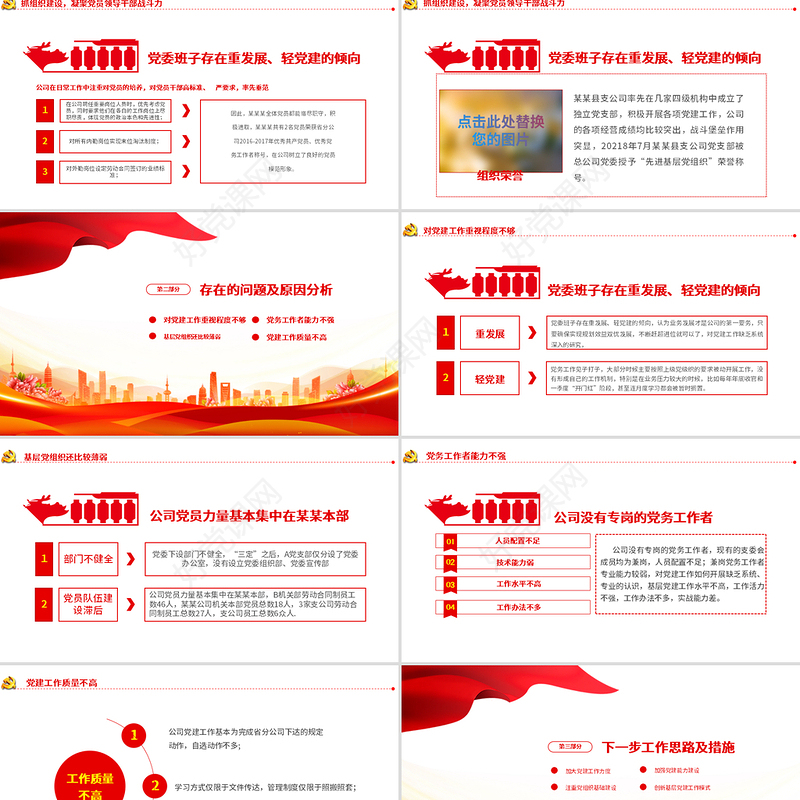 2021党支部党员大会PPT红色大气基层党组织党务工作总结问题分析及工作计划党课模板下载