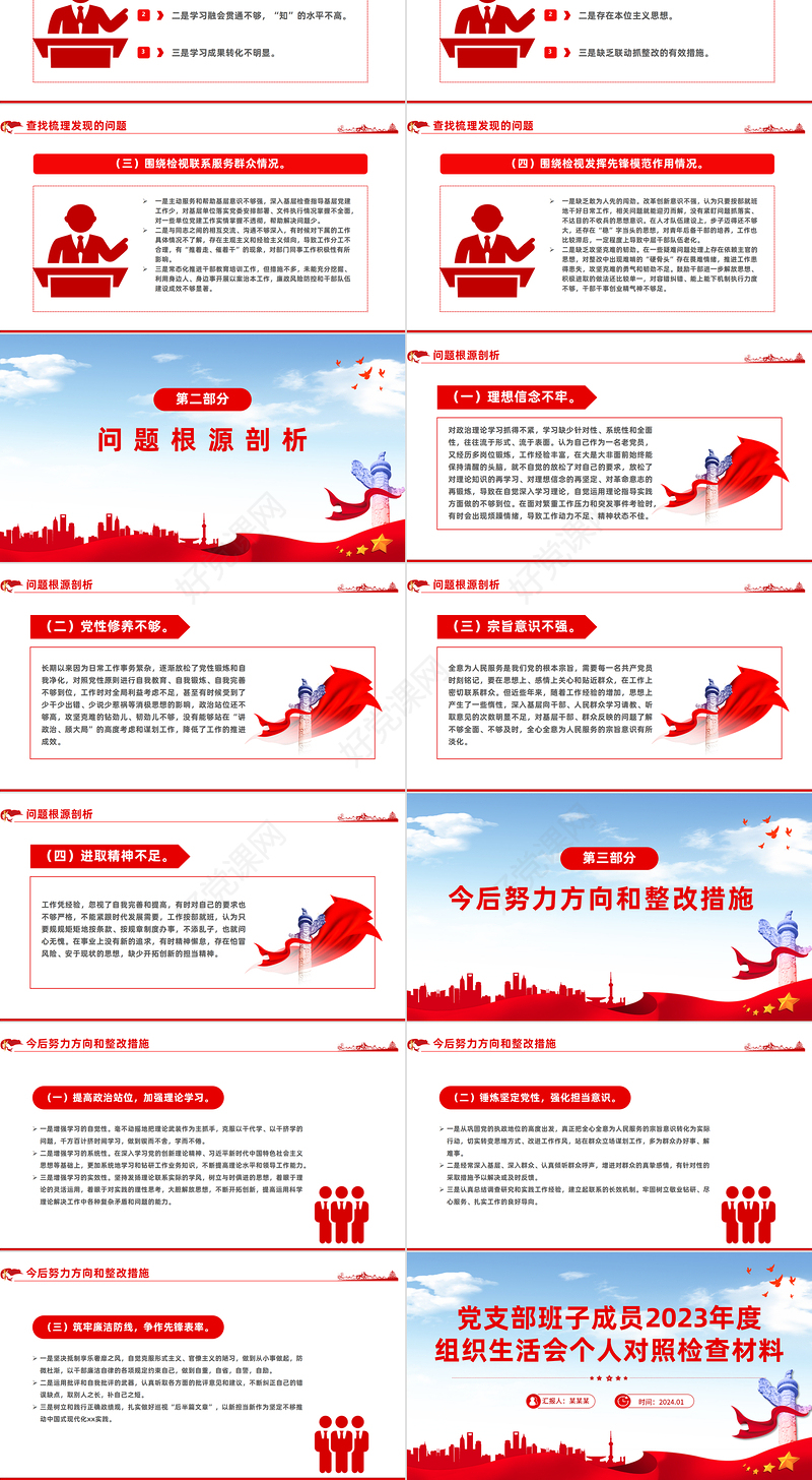 组织生活会个人对照检查材料PPT大气简洁党支部班子成员发言材料