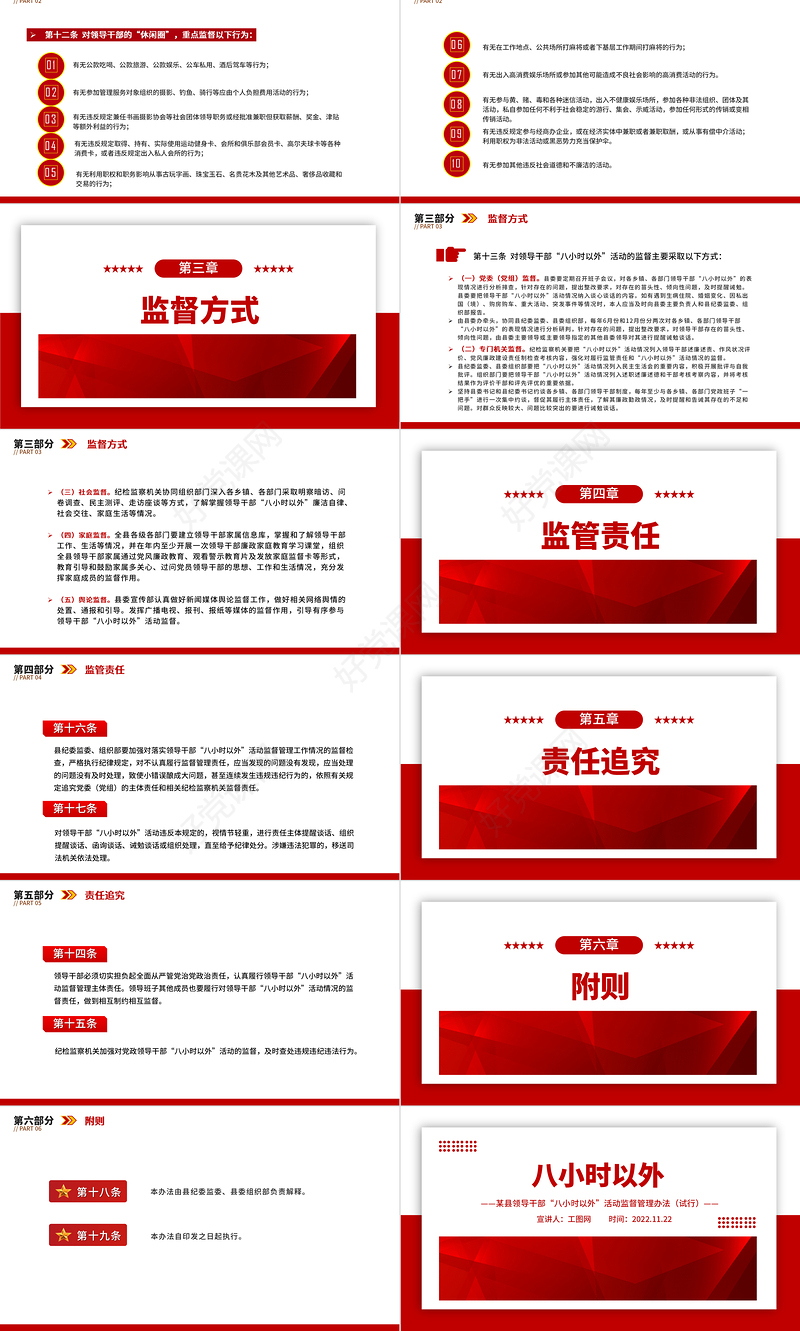 2022八小时以外PPT精美简洁某县领导干部“八小时以外”活动监督管理办法党建党课课件
