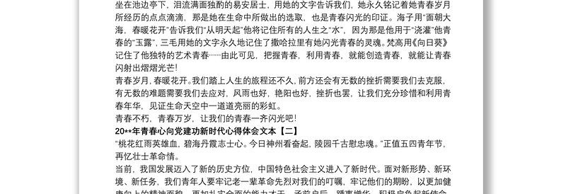 202120xx年青春心向党建功新时代心得体会文本