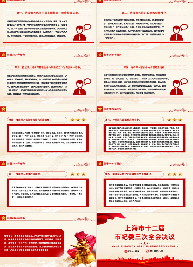精美大气2024年上海市十二届市纪委三次全会决议纪检监察党课PPT下载