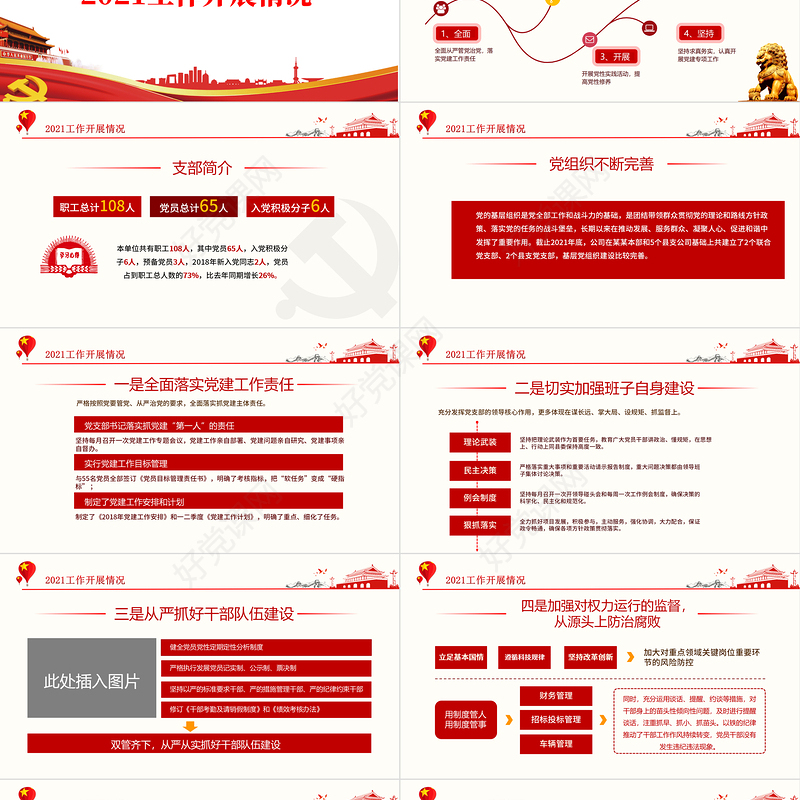 年终党建工作总结PPT大气简约基层党组织党支部年度工作汇报新年工作计划述职述廉报告模板