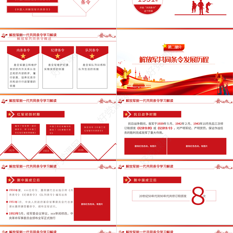 红色党政风解放军新一代共同条令学习解读PPT专题党课课件模板