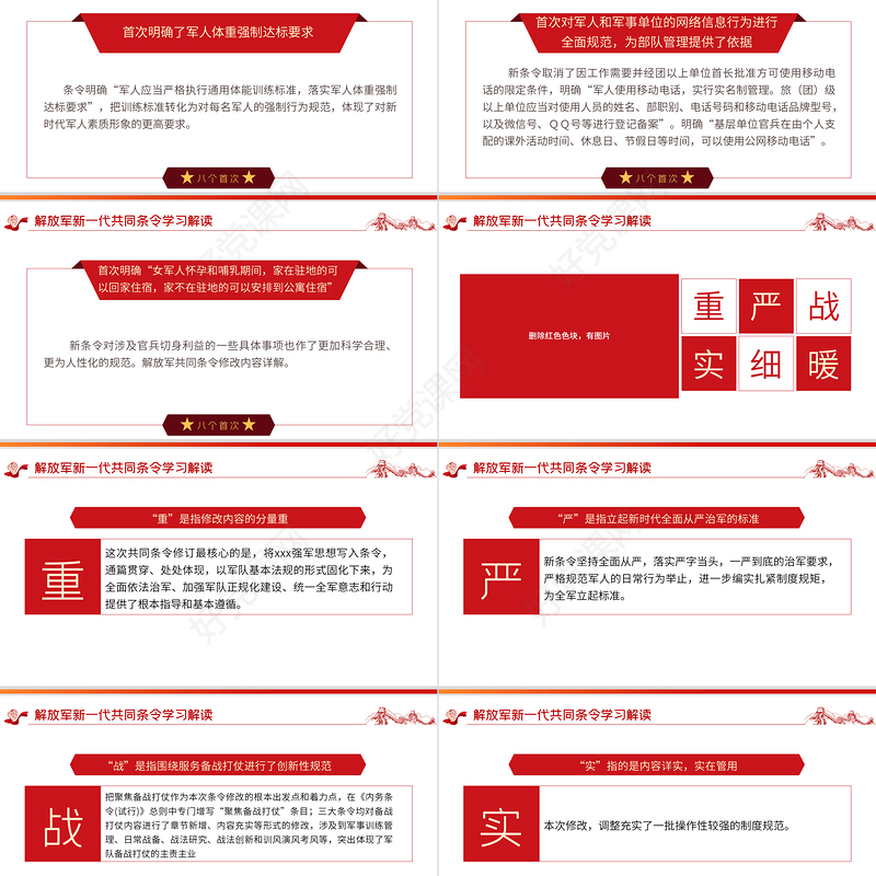 红色党政风解放军新一代共同条令学习解读PPT专题党课课件模板