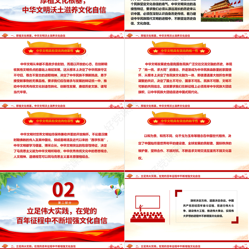 坚定文化自信 不断提升国家文化软实力和中华文化影响力ppt红色精美深入学习习近平文化思想党支部党组织党员学习培训党课课件