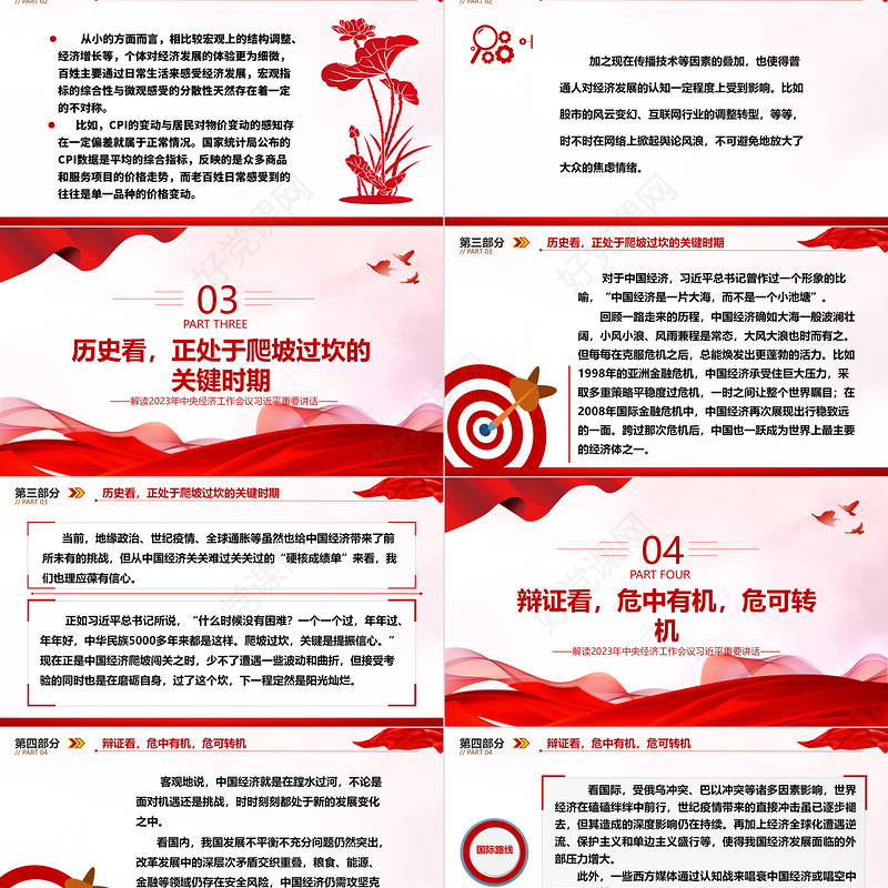 从六个视角一探中国经济ppt大气精美风深入学习习近平总书记在中央经济工作会议中重要讲话党组织党员专题党课课件