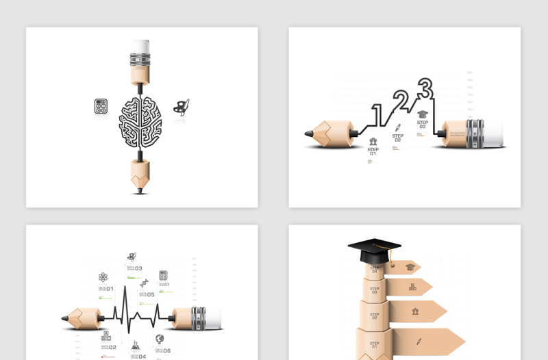 8款矢量铅笔ppt信息统计图表-含多个ppt元素