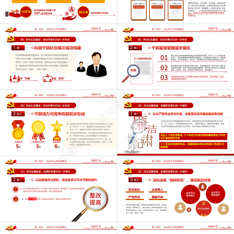 2022党支部工作总结PPT红色大气基层党组织工作汇报述职报告党建工作模板