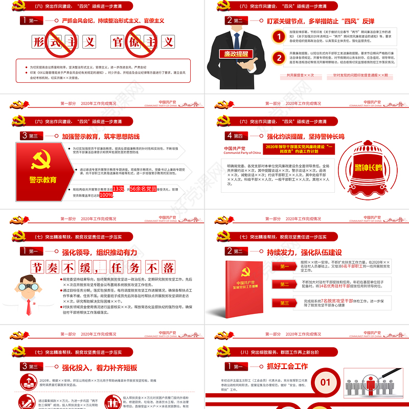 2022党支部工作总结PPT红色大气基层党组织工作汇报述职报告党建工作模板