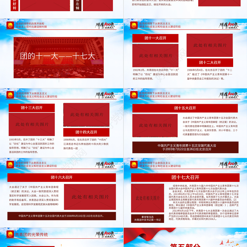 百年光辉历程中国共青团团史PPT红色精品庆祝共青团团史100周年专题党课课件模板