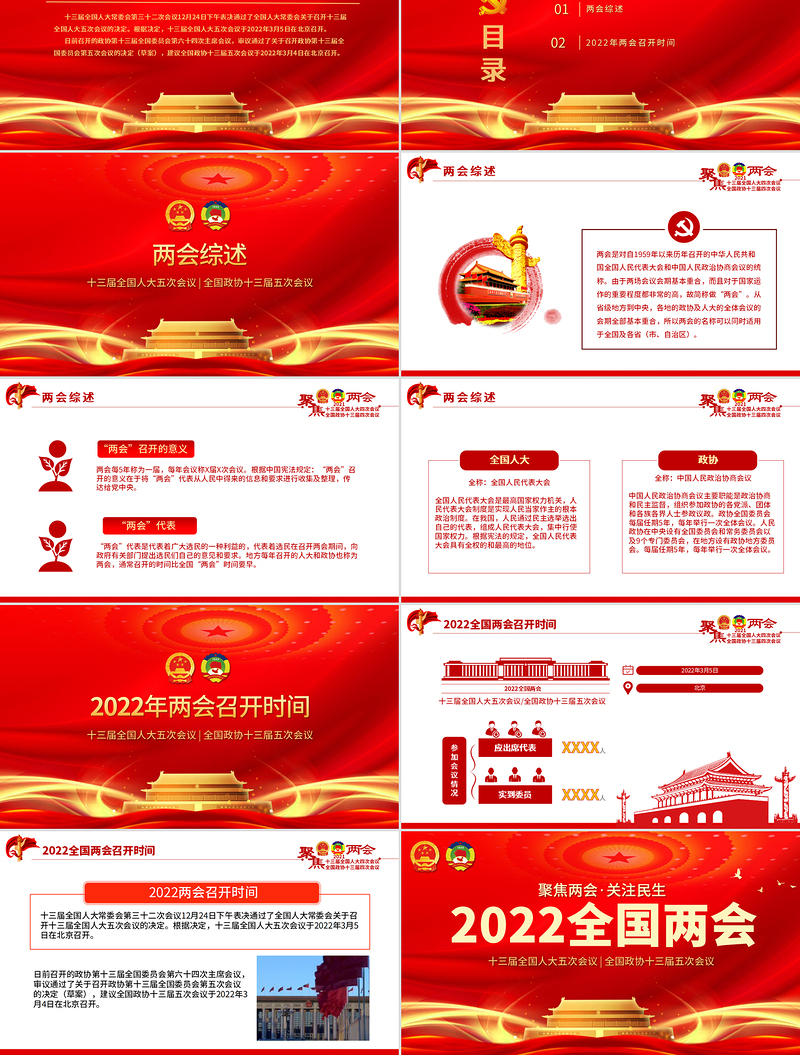 聚焦两会关注民生PPT喜迎2022年全国两会新征程再出发学习两会精神专题党课