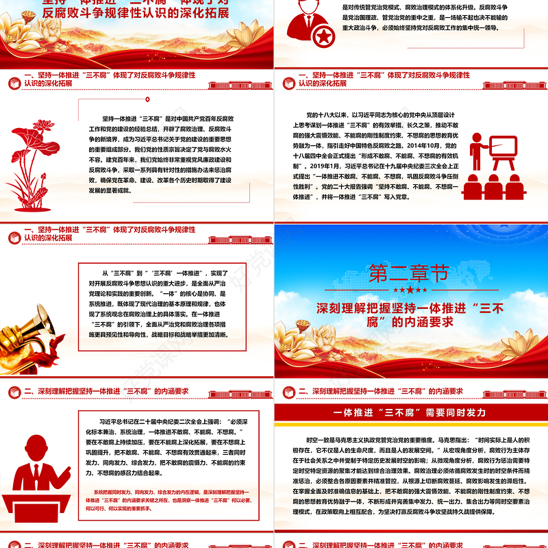 坚定不移的推进一体化三不腐ppt创意极简风习近平新时代从严治党党建思想微党课课件