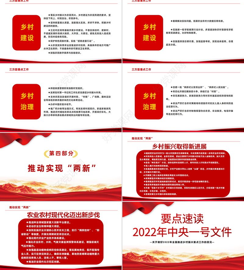 要点速读2022年中央一号文件PPT红色大气关于做好2022年全面推进乡村振兴重点工作的意见党课课件