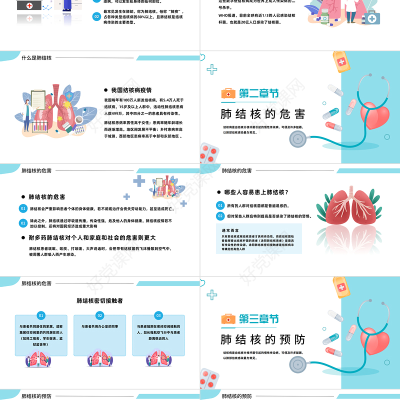 2023肺结核预防与治疗PPT简约扁平插画风肺结核肺病医疗知识讲座课件模板