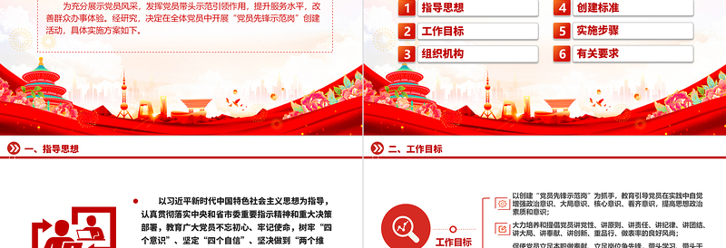 党员先锋示范岗创建活动方案PPT红色大气党员先锋岗工作目标及创建标准课件