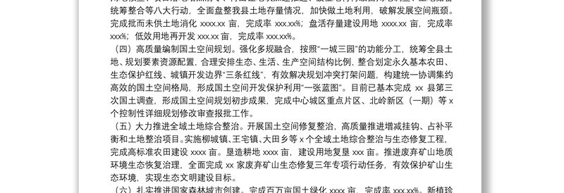 县自然资源和规划局年度工作总结和2022年资源保护建设工作思路