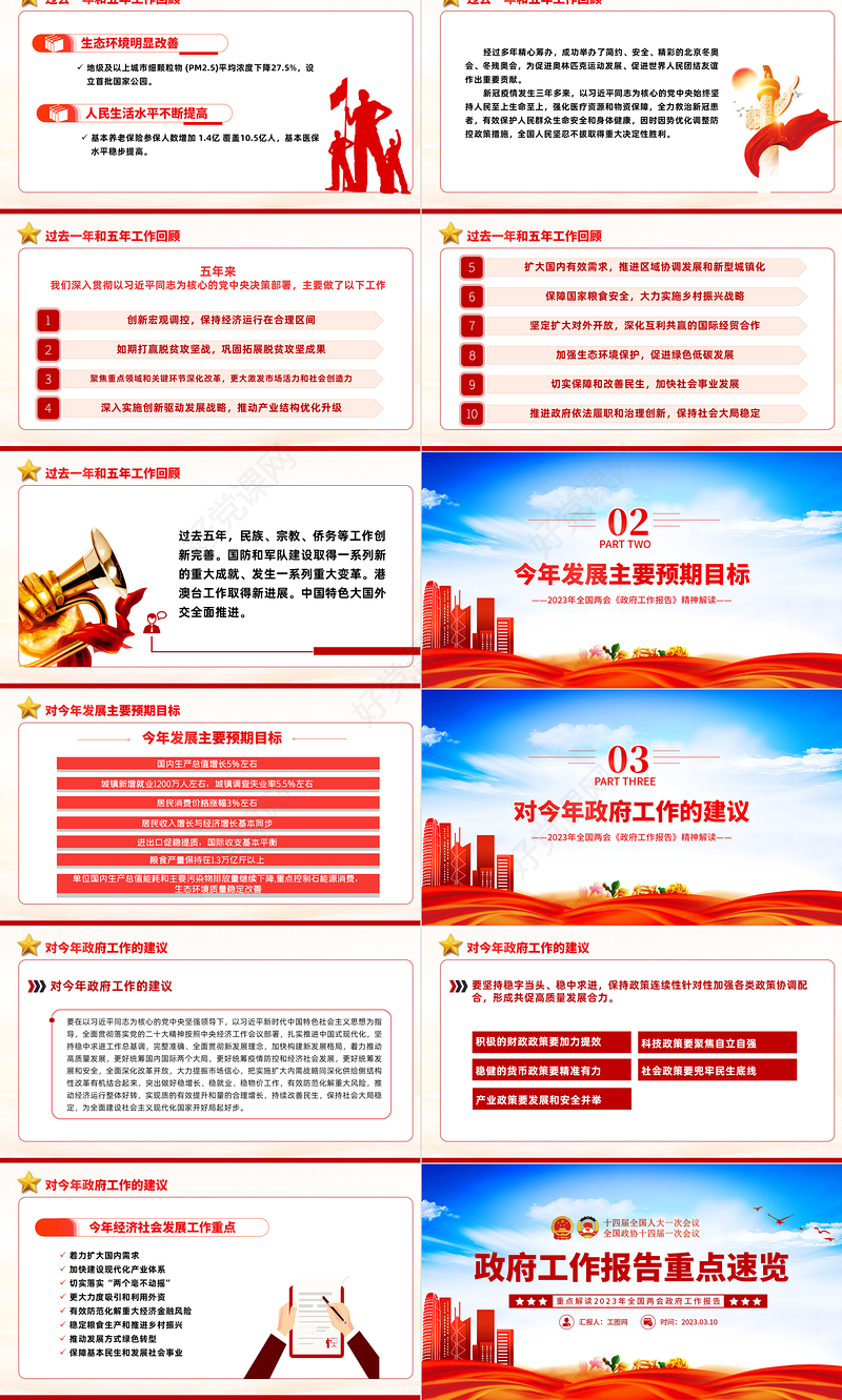 2023聚焦两会政府工作报告重点速览PPT精美大气风重点解读全国两会政府工作报告专题党课课件模板下载
