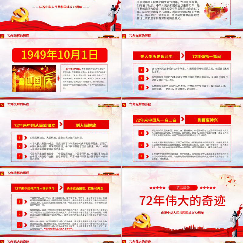 2021光辉的历程伟大的奇迹PPT红色简洁十一国庆节新中国成立72周年党课课件