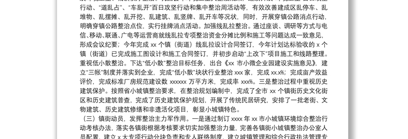 市住房和城乡建设规划局小城镇环境综合整治工作总结及下阶段工作思路