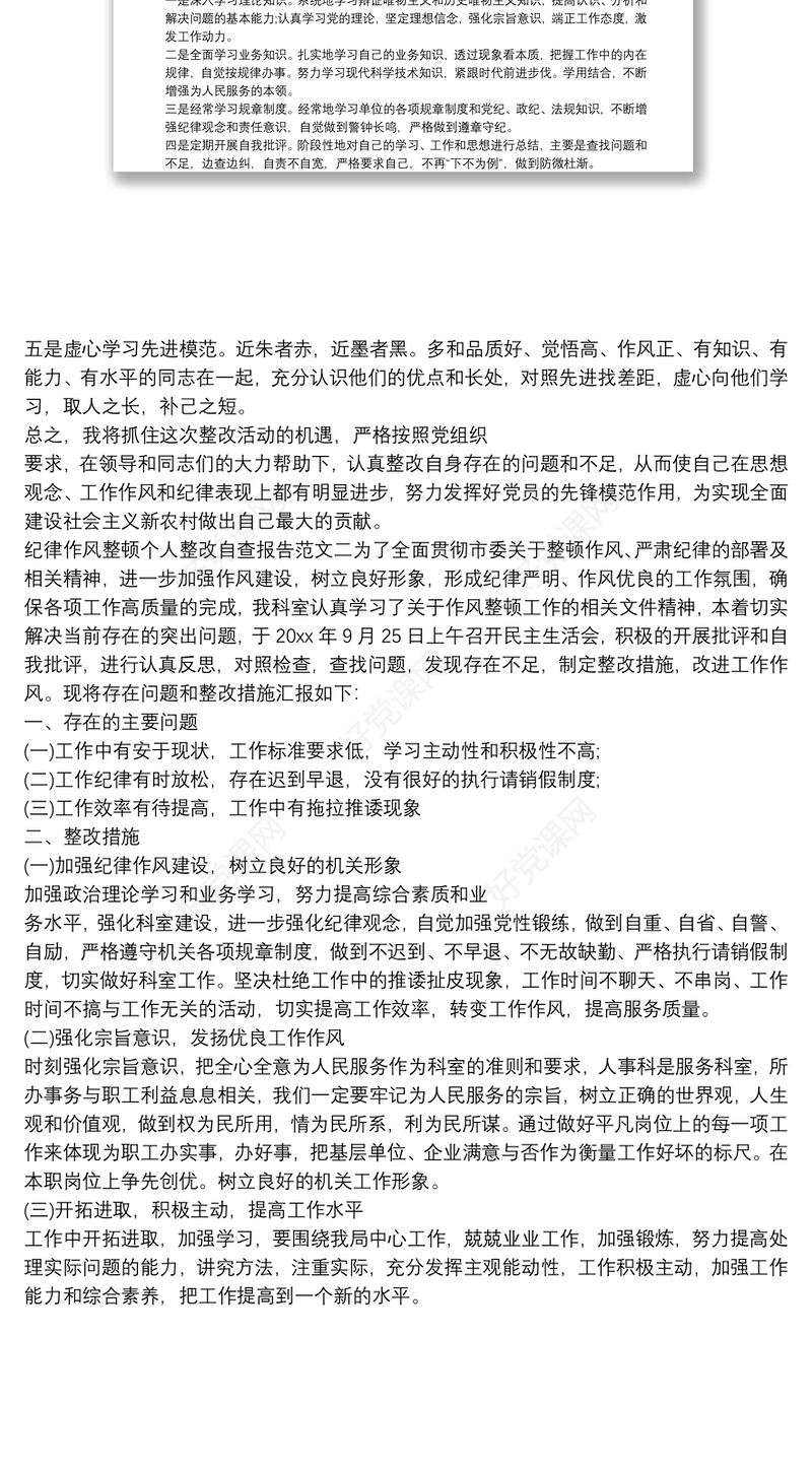 纪律作风整顿个人整改自查报告